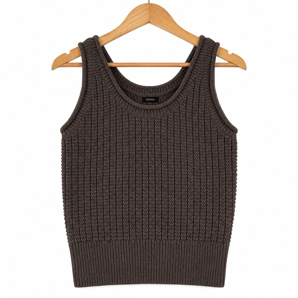 Quince Women Brown Organic Cotton Waffle Knit Sweater Tank Top Size Medium